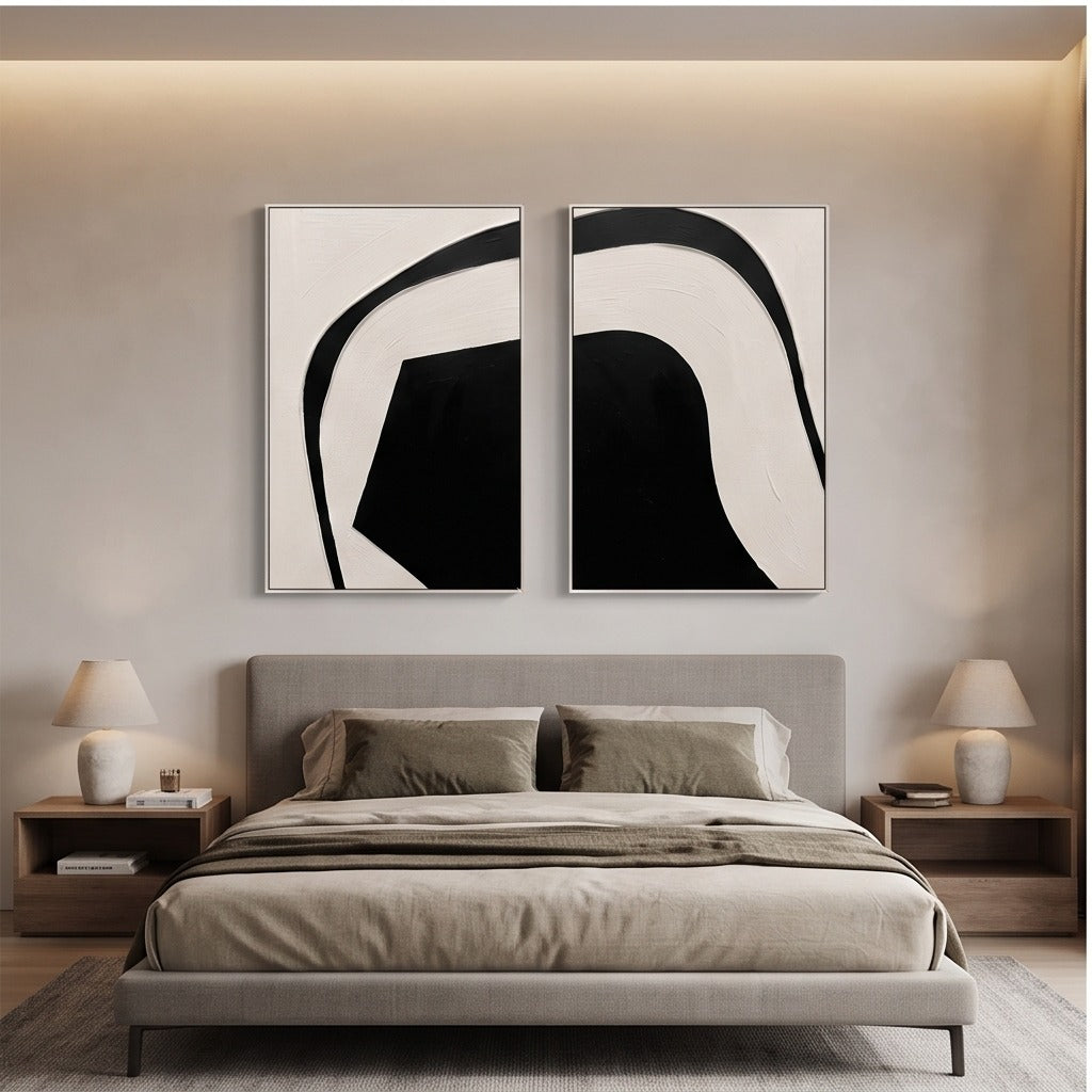 Black and White Abstract Diptych Wall Art #TO898