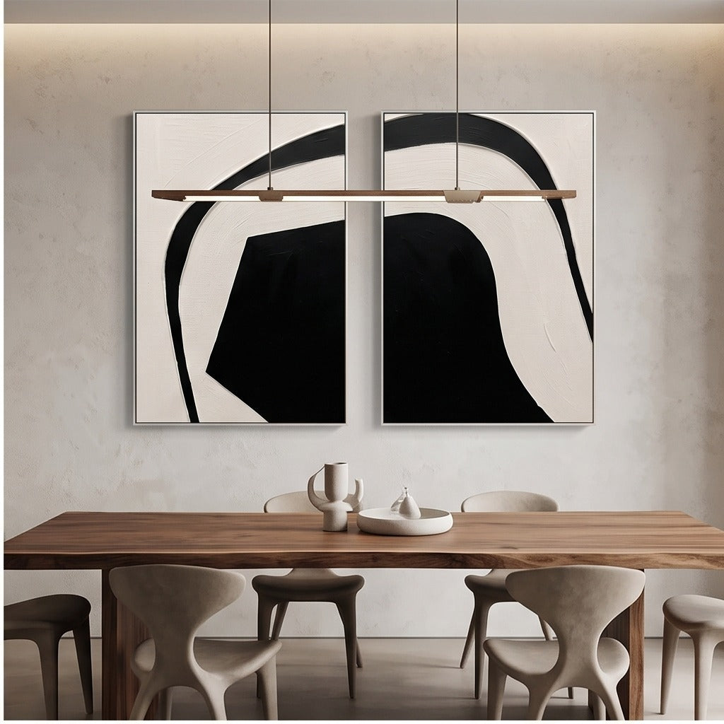 Black and White Abstract Diptych Wall Art #TO898