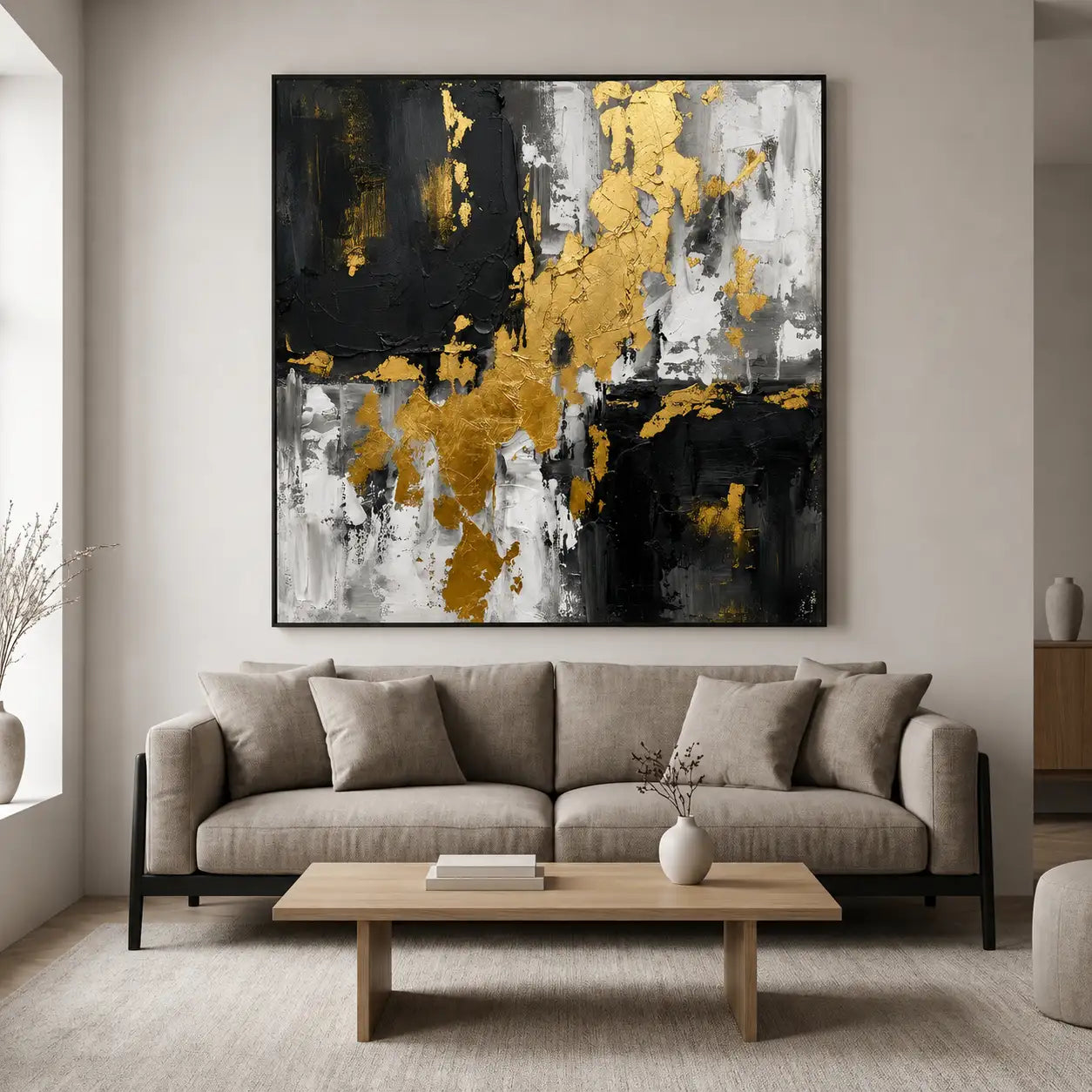 Black White & Gold Abstract Wall Art #MT119