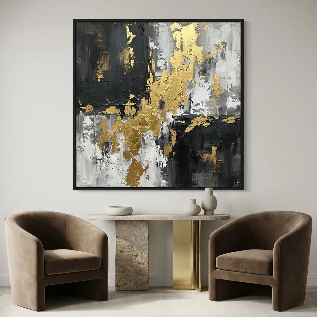 Black White & Gold Abstract Wall Art #MT119
