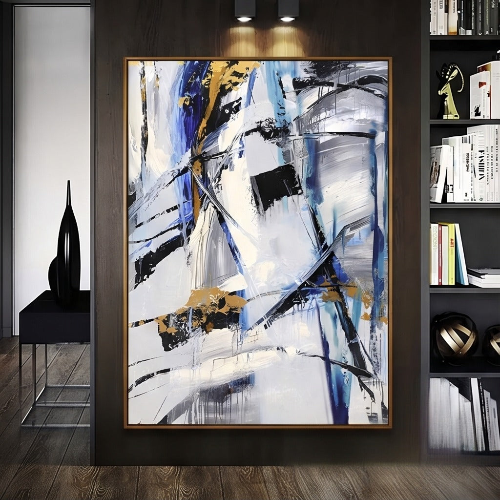 Blue Black & Gold Abstract Wall Art #TO846