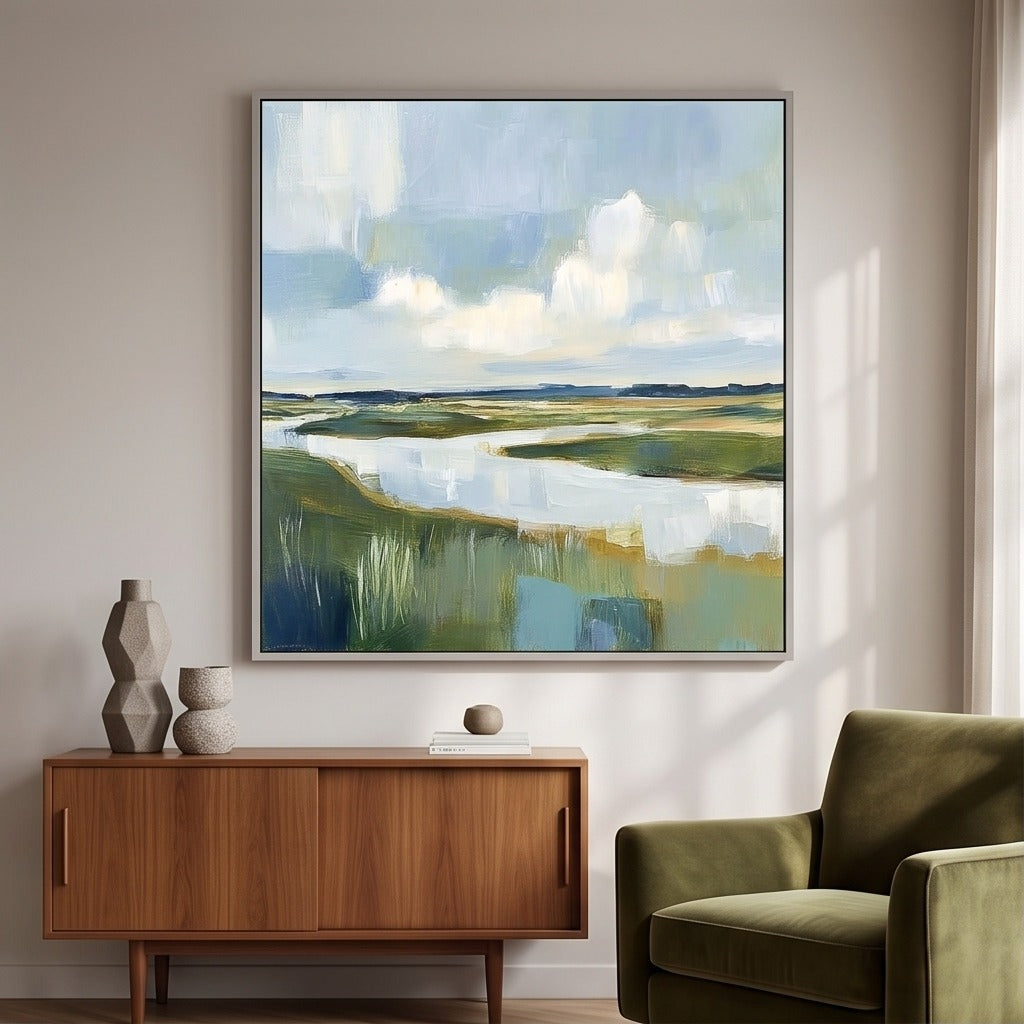 Blue Green Abstract Landscape Wall Art #TO133