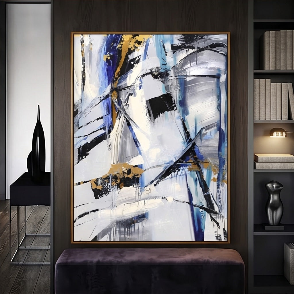 Blue Black & Gold Abstract Wall Art #TO846