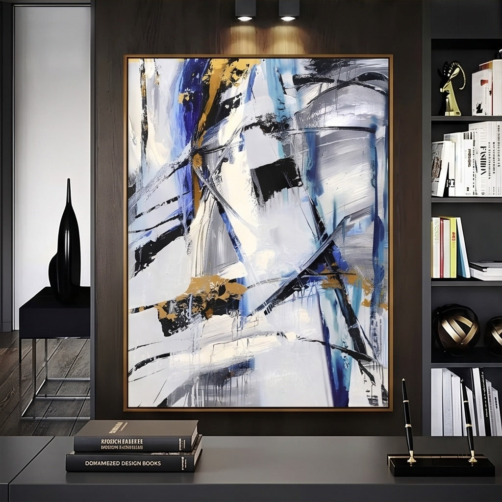 Blue Black & Gold Abstract Wall Art #TO846