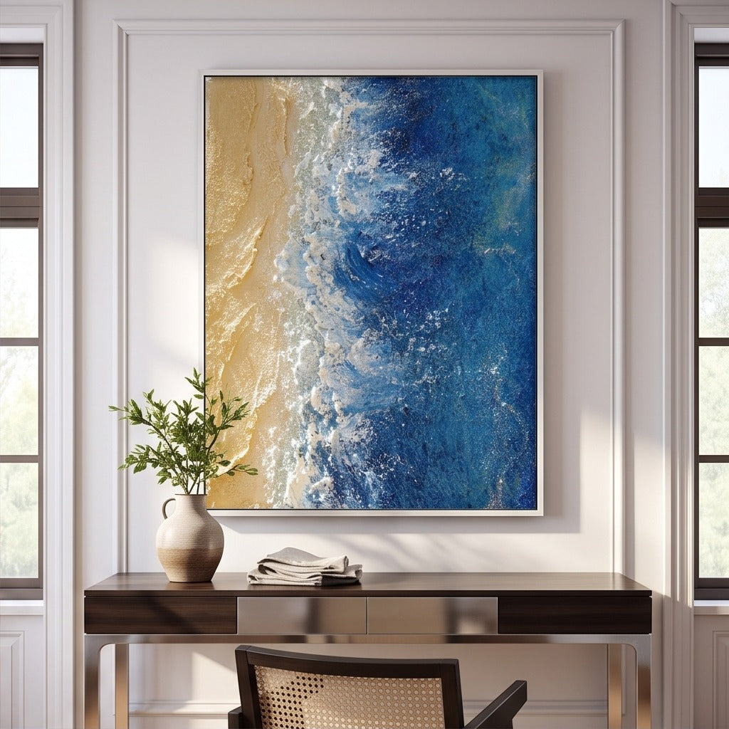 Blue & Gold Coastal Abstract Wall Art #TO848