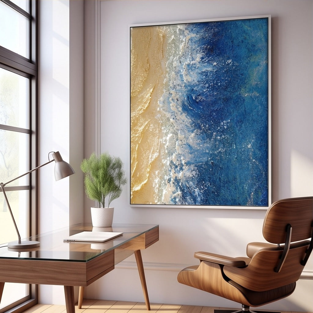 Blue & Gold Coastal Abstract Wall Art #TO848