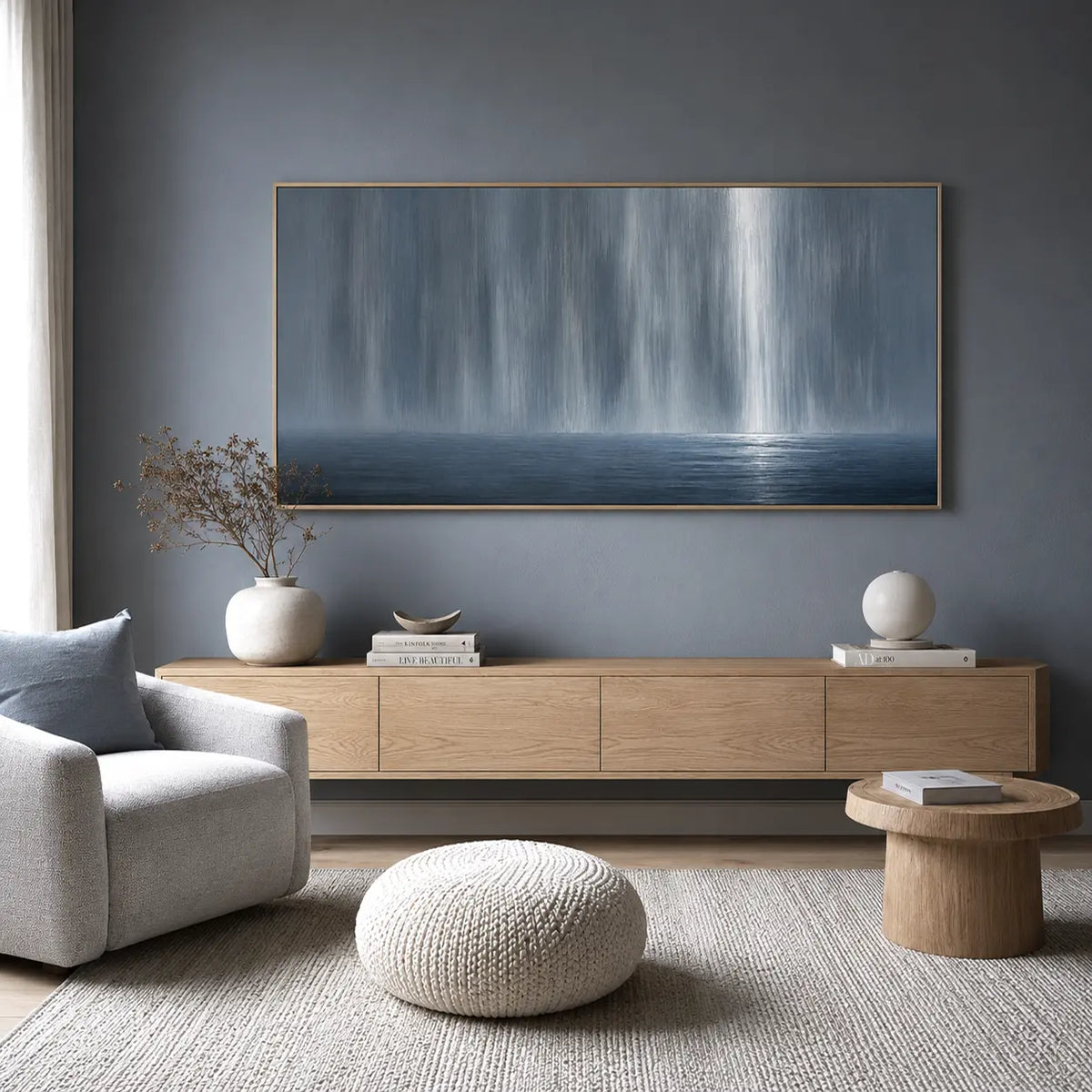Blue Gray Abstract Seascape Wall Art #TO043