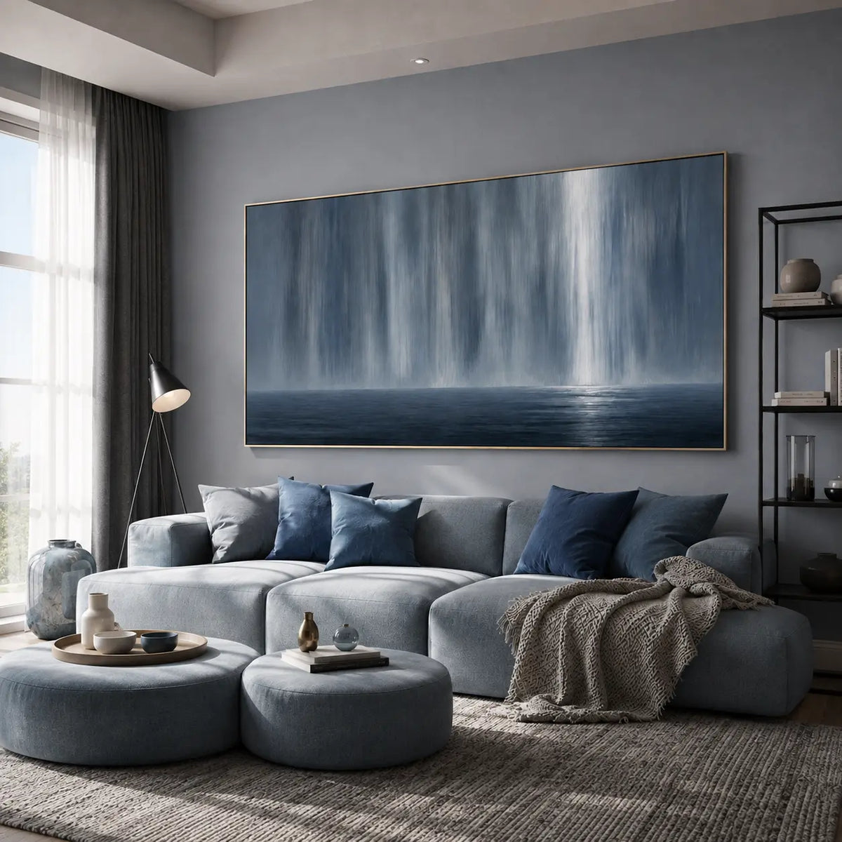 Blue Gray Abstract Seascape Wall Art #TO043