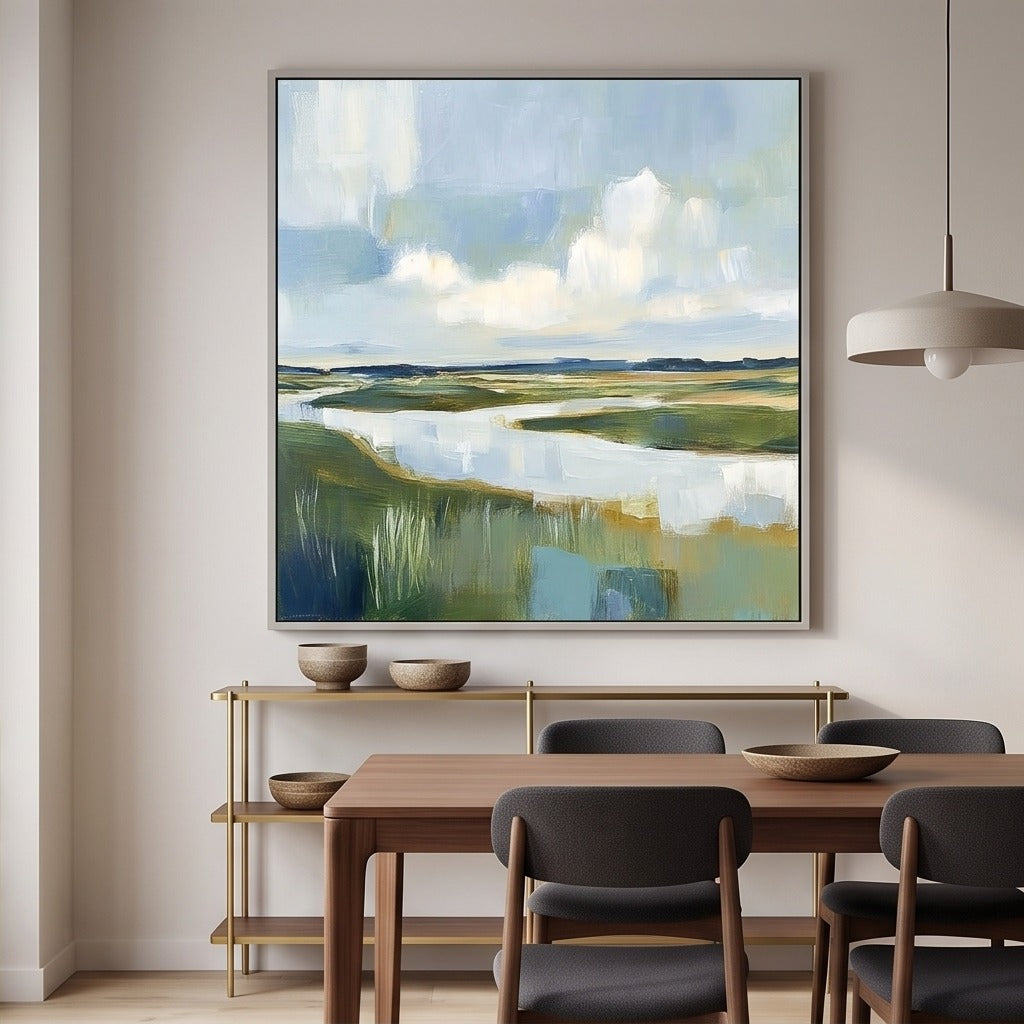 Blue Green Abstract Landscape Wall Art #TO133