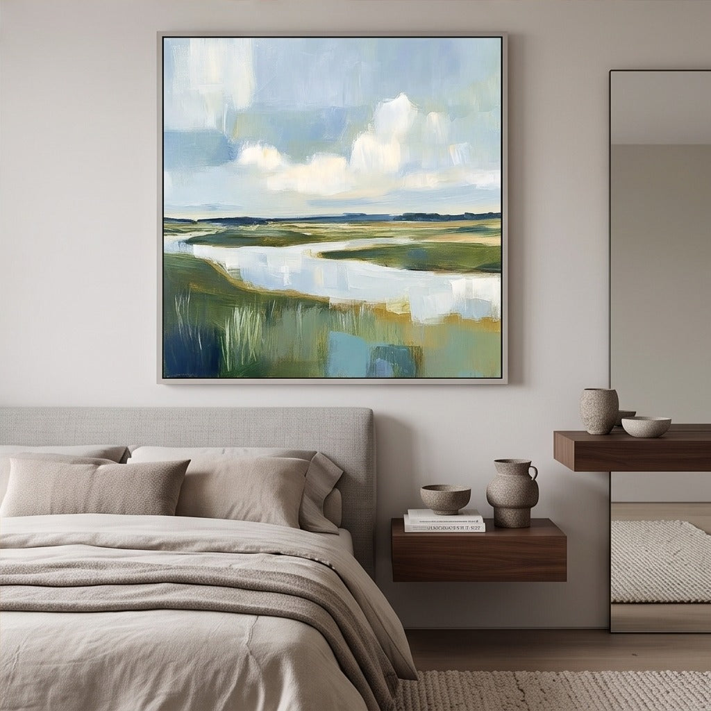 Blue Green Abstract Landscape Wall Art #TO133