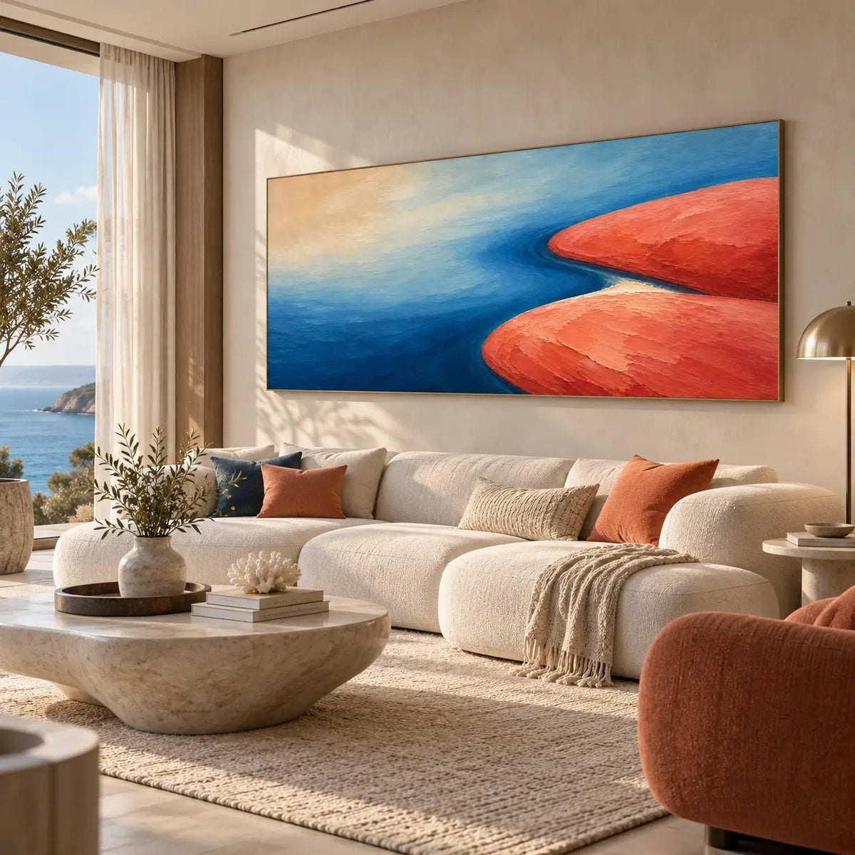Blue Orange Abstract Landscape Wall Art #TO025