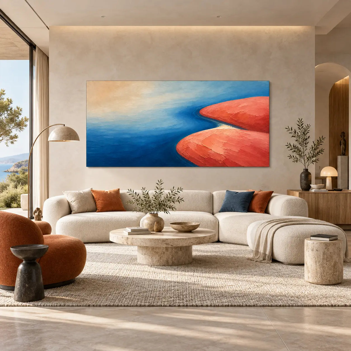 Blue Orange Abstract Landscape Wall Art #TO025