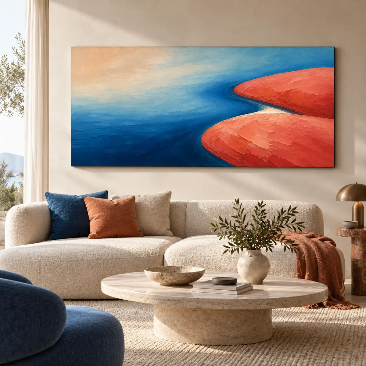 Blue Orange Abstract Landscape Wall Art #TO025