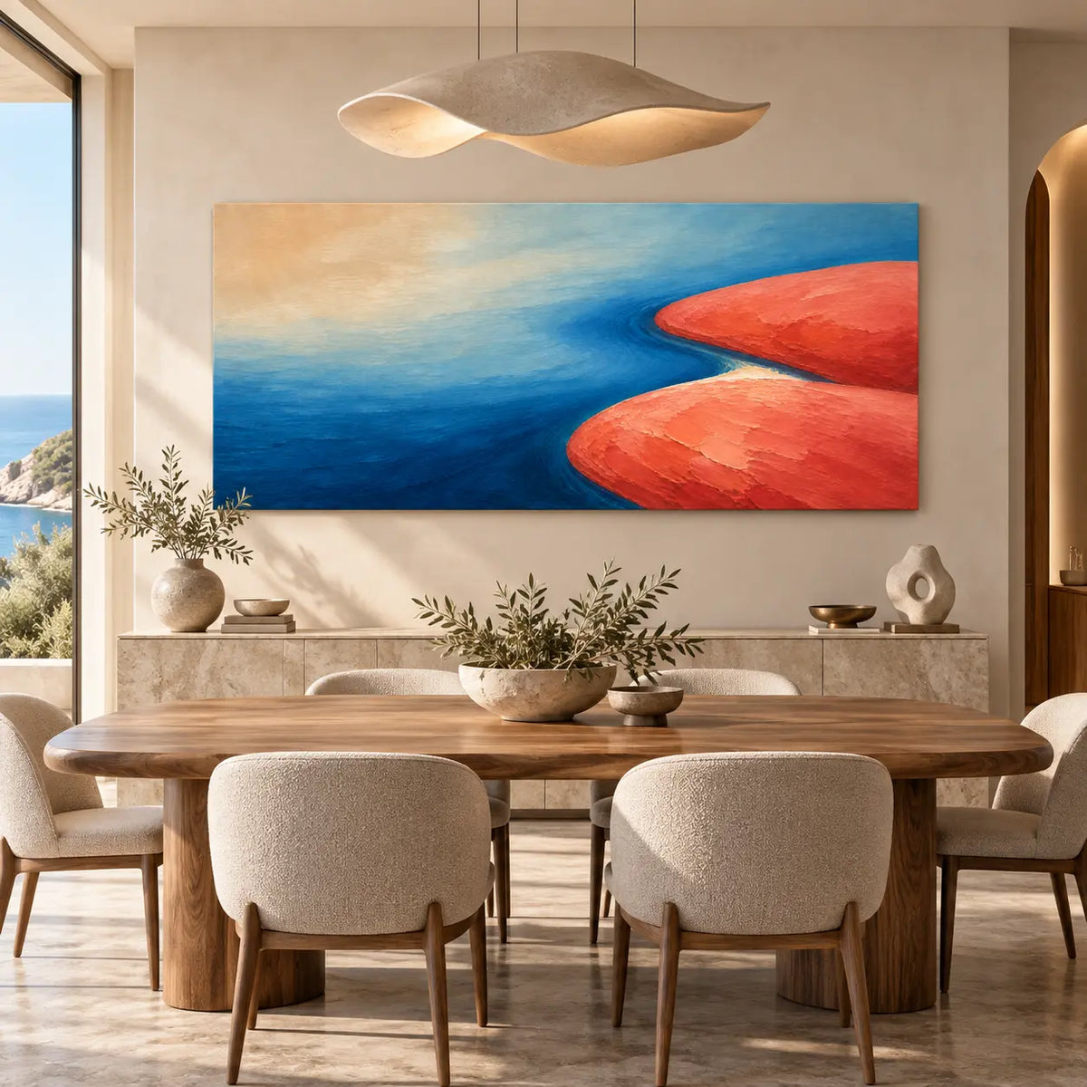 Blue Orange Abstract Landscape Wall Art #TO025