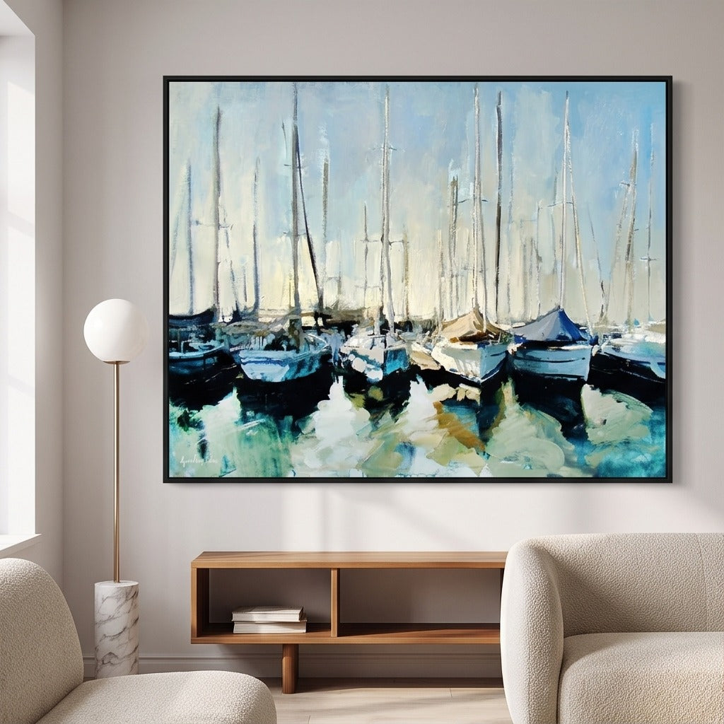 Blue Sailboat Marina Wall Art #TO005