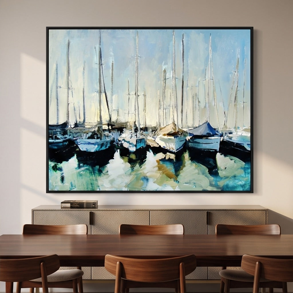 Blue Sailboat Marina Wall Art #TO005