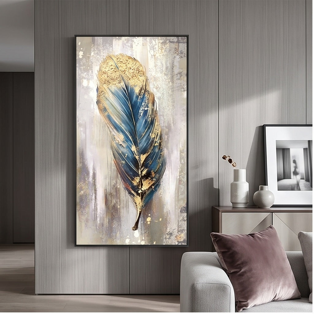 Blue and Gold Feather Wall Art #TO806