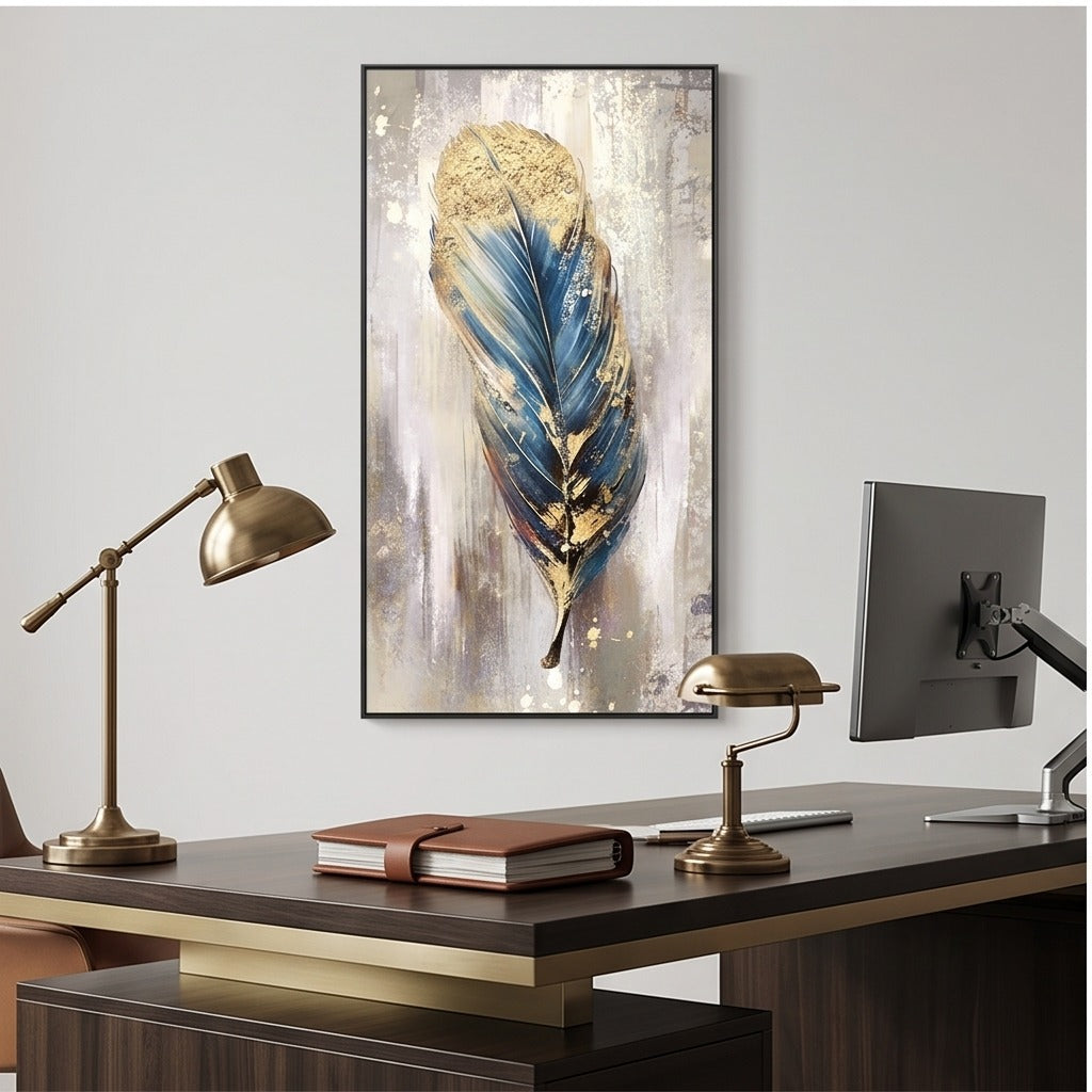 Blue and Gold Feather Wall Art #TO806