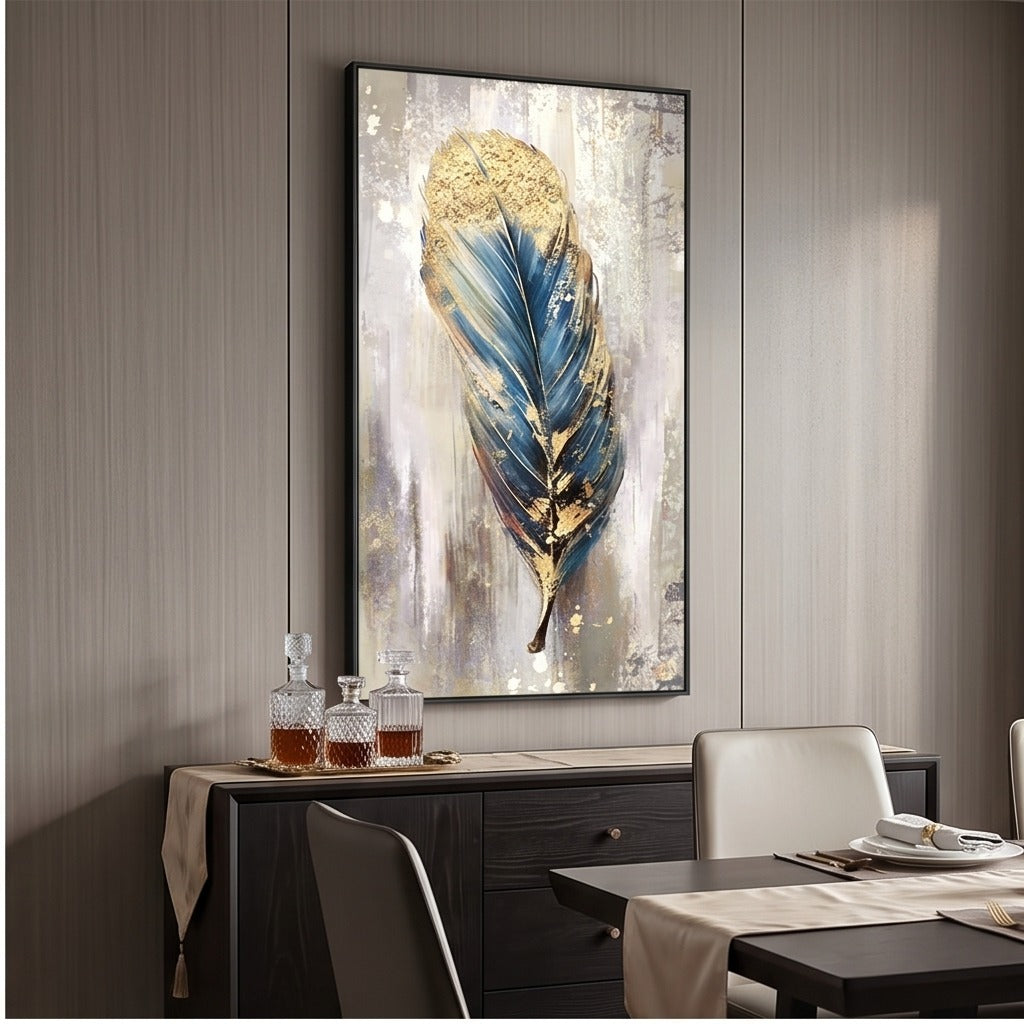 Blue and Gold Feather Wall Art #TO806