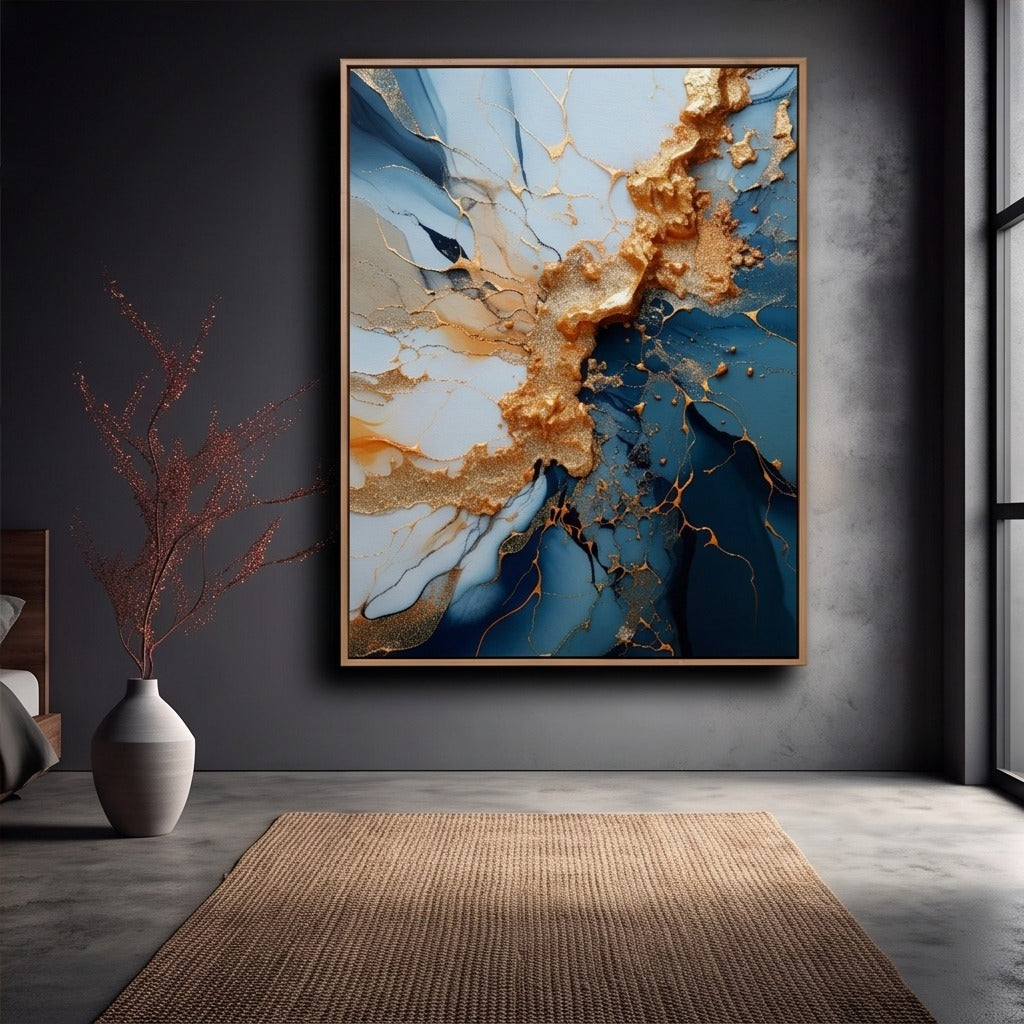 Blue and Gold Abstract Wall Art #TO294