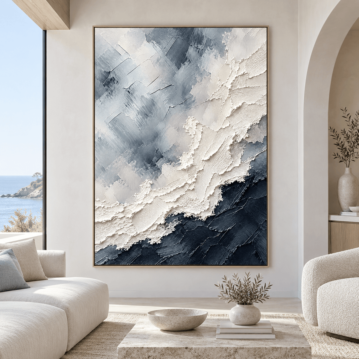 Blue and White Textured Abstract Wall Art #TO356