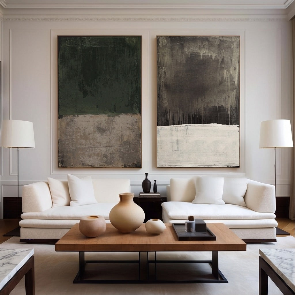 Dark Neutral Abstract Diptych Wall Art #TO881