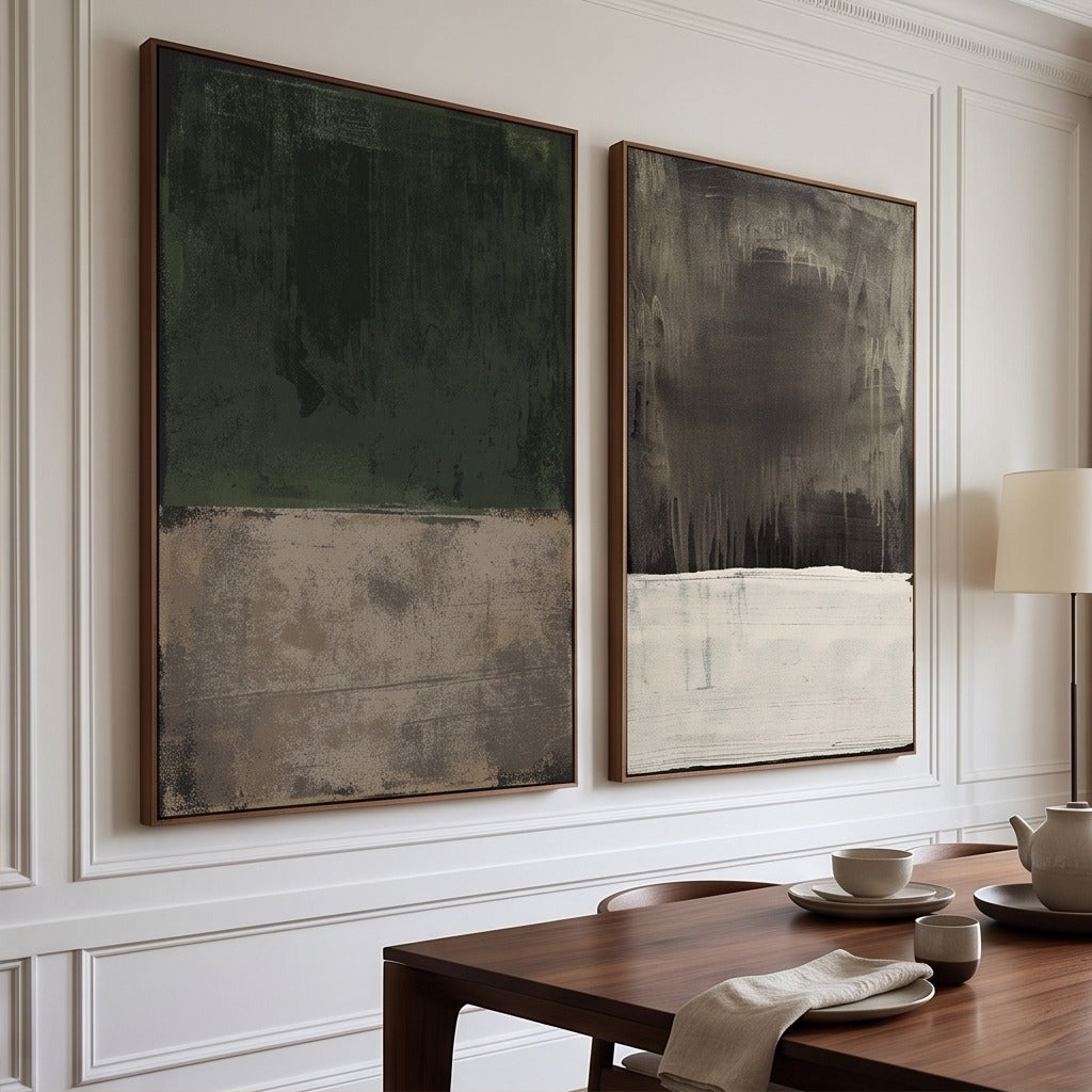 Dark Neutral Abstract Diptych Wall Art #TO881