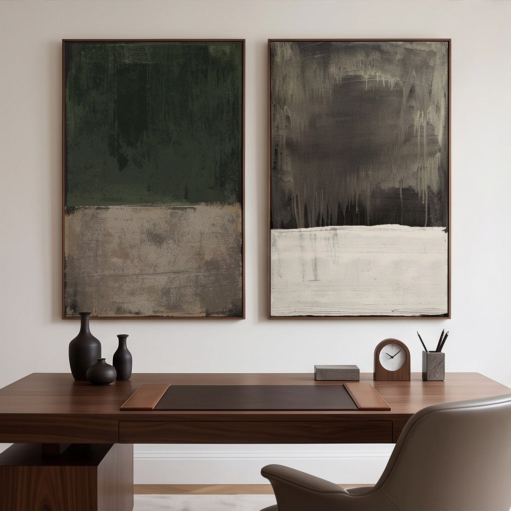 Dark Neutral Abstract Diptych Wall Art #TO881