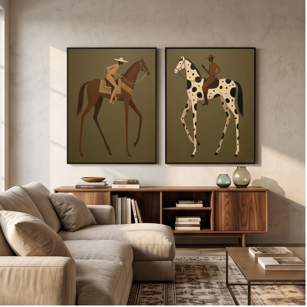 Folk Equestrian Diptych Wall Art #TO893
