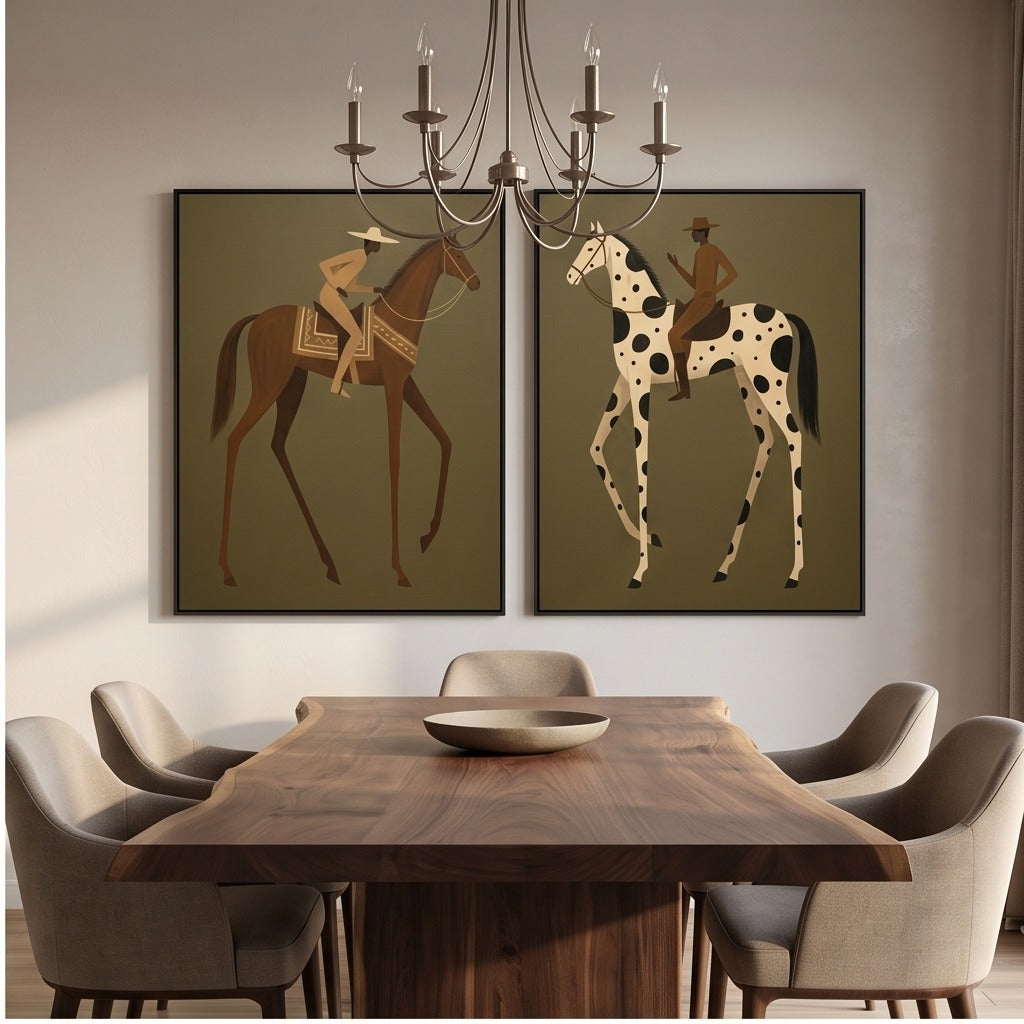 Folk Equestrian Diptych Wall Art #TO893