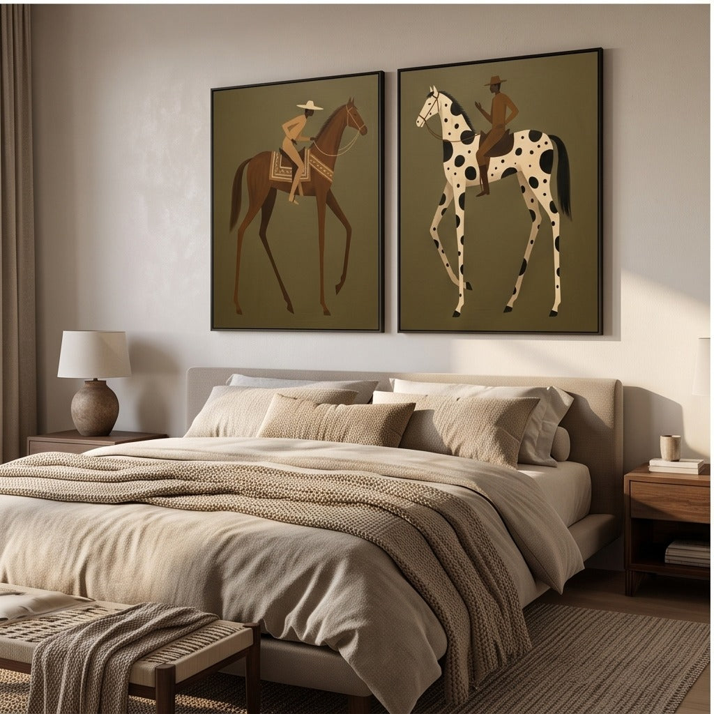 Folk Equestrian Diptych Wall Art #TO893