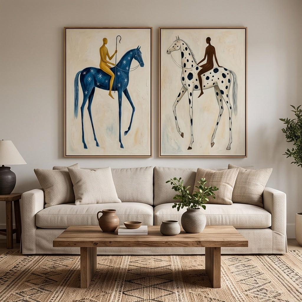 Folk Equestrian Diptych Wall Art #TO864