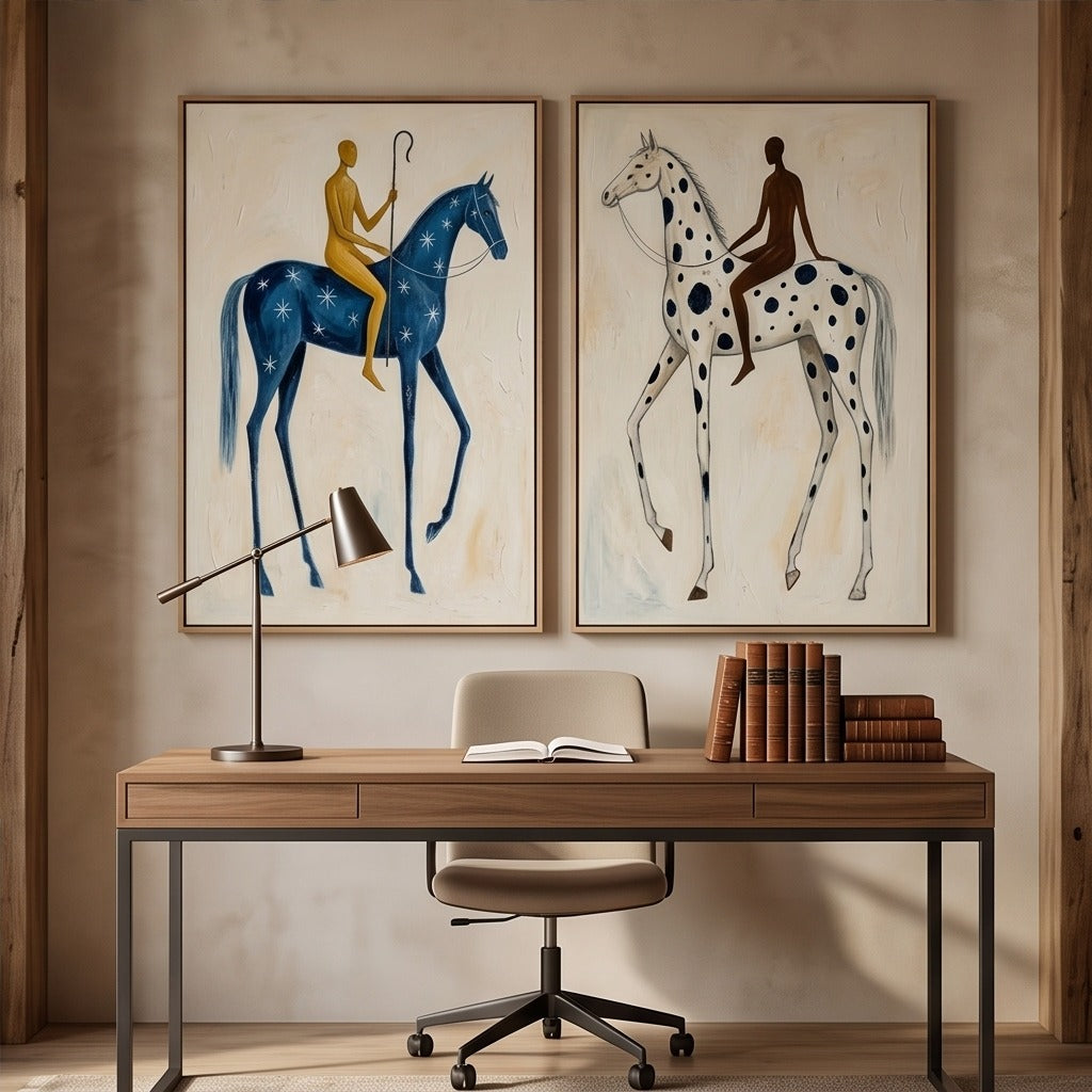Folk Equestrian Diptych Wall Art #TO864