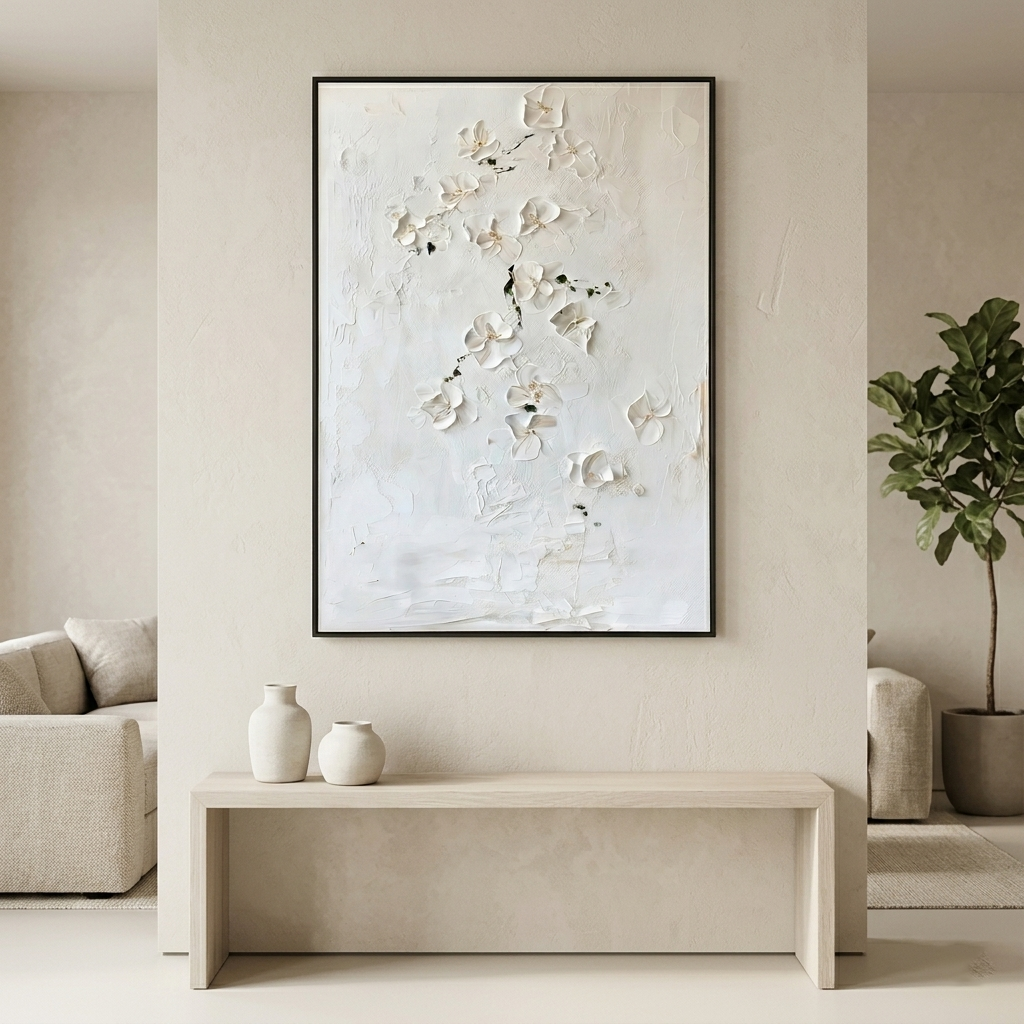 White Textured Floral Wall Art #MT059