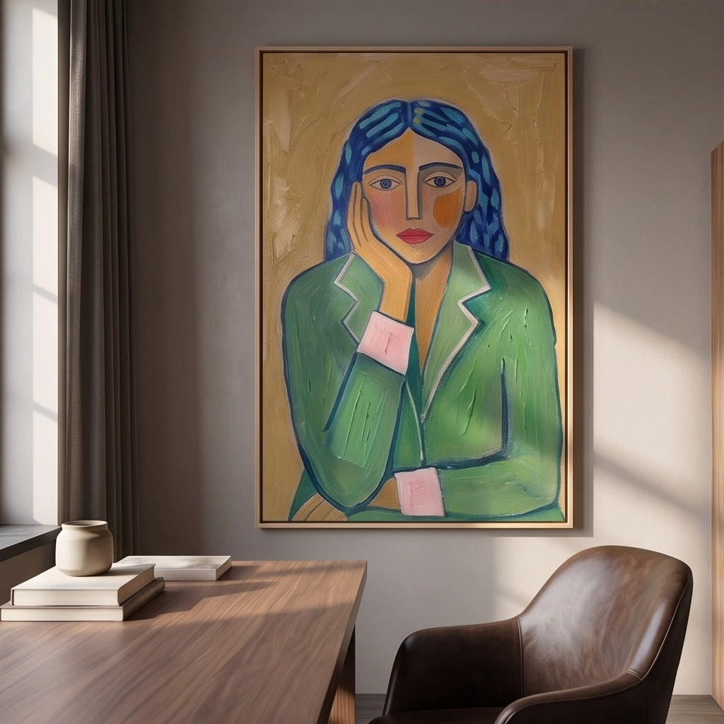 Modern Folk Woman Portrait Wall Art #TO058
