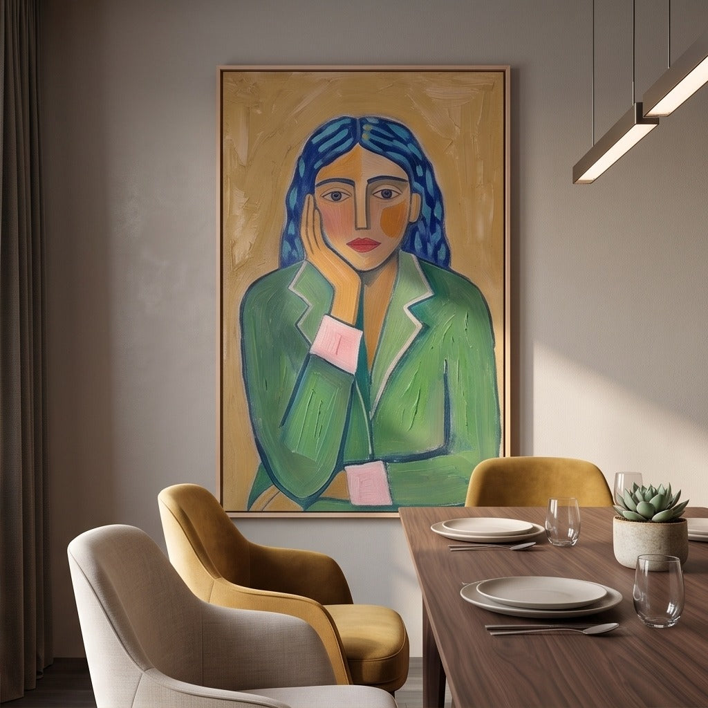 Modern Folk Woman Portrait Wall Art #TO058