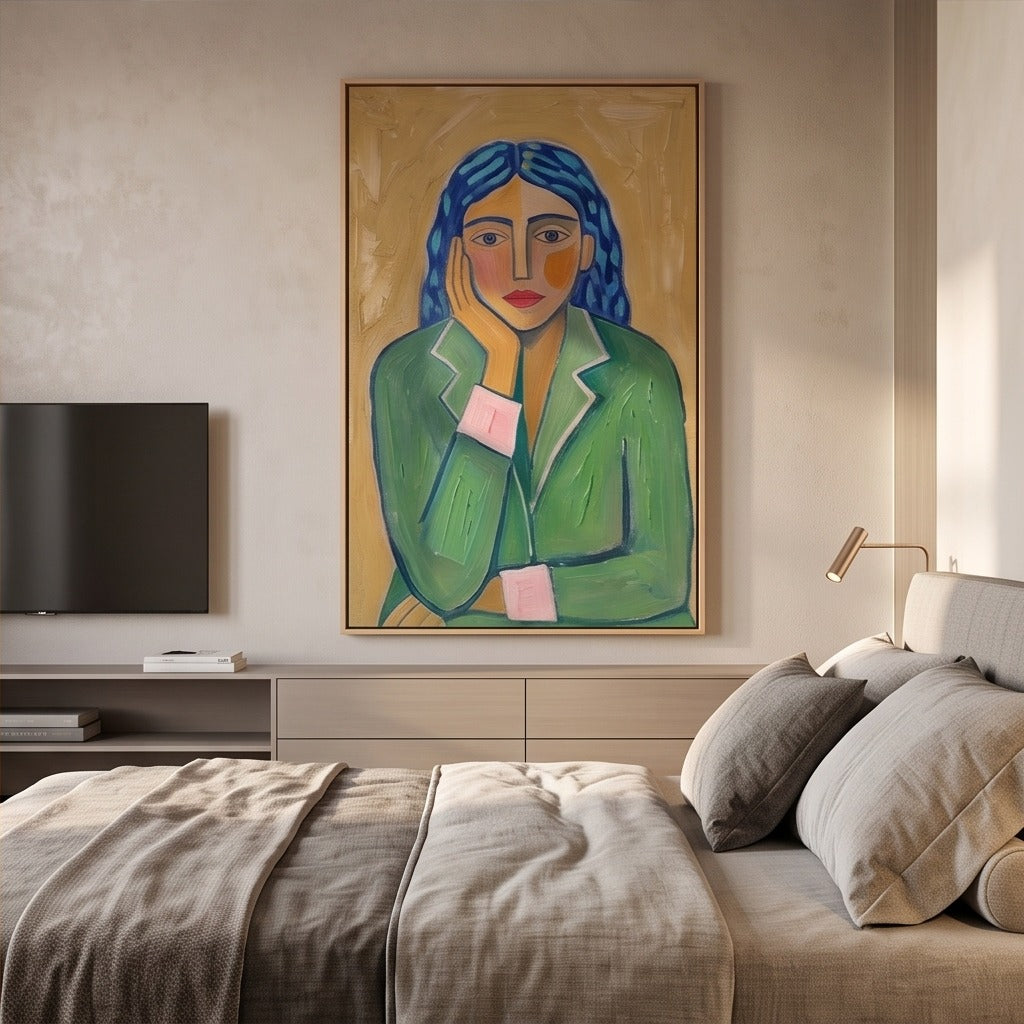 Modern Folk Woman Portrait Wall Art #TO058