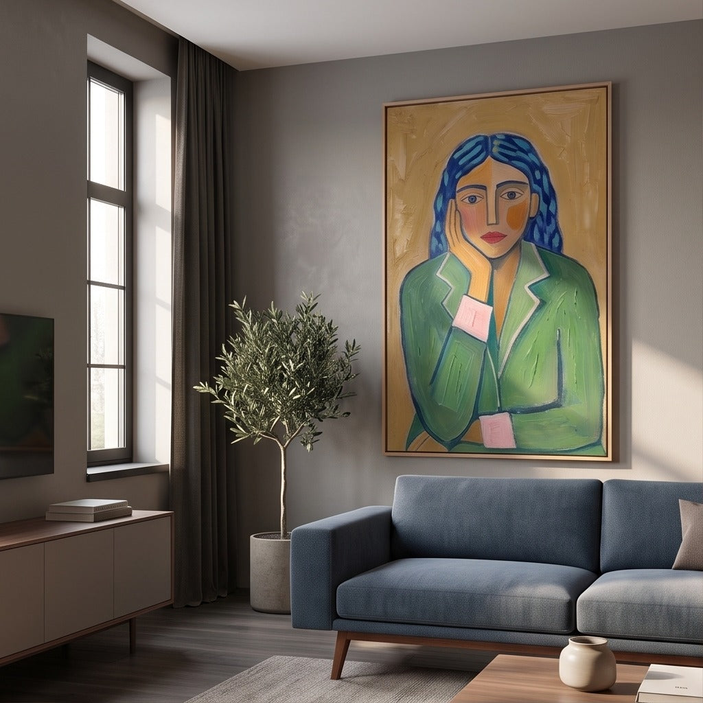 Modern Folk Woman Portrait Wall Art #TO058