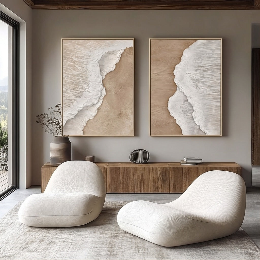 Neutral Textured Coastal Wall Art Set #TO010
