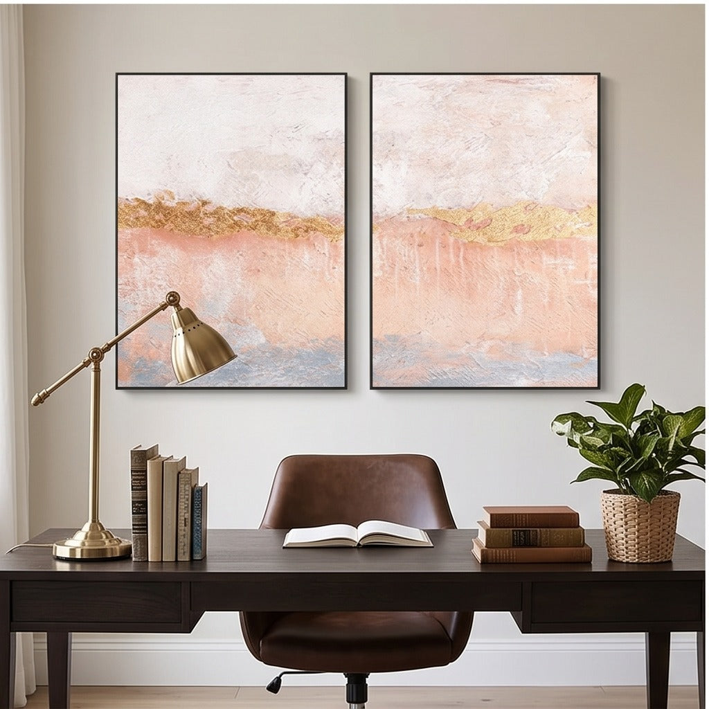 Pink & Gold Abstract Diptych Wall Art #TO825