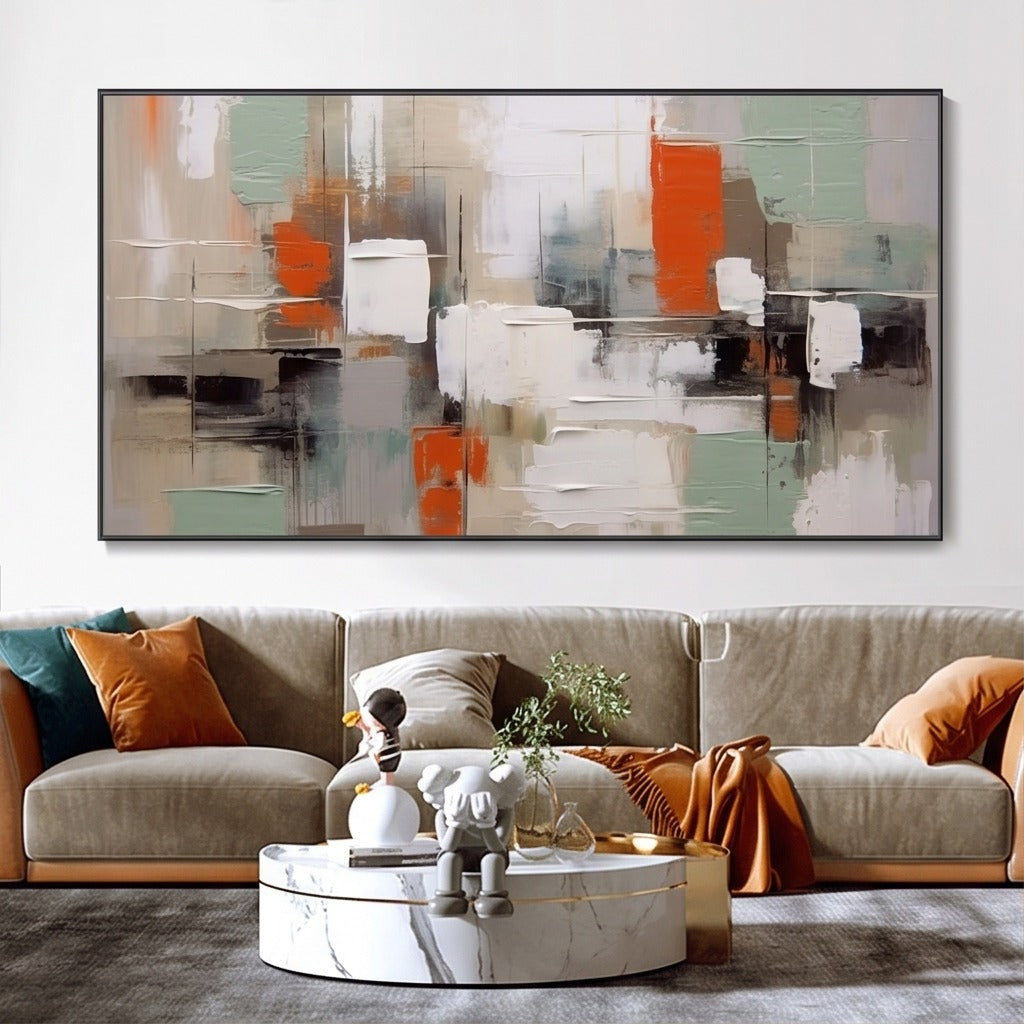Sage Green and Orange Abstract Wall Art #TO347