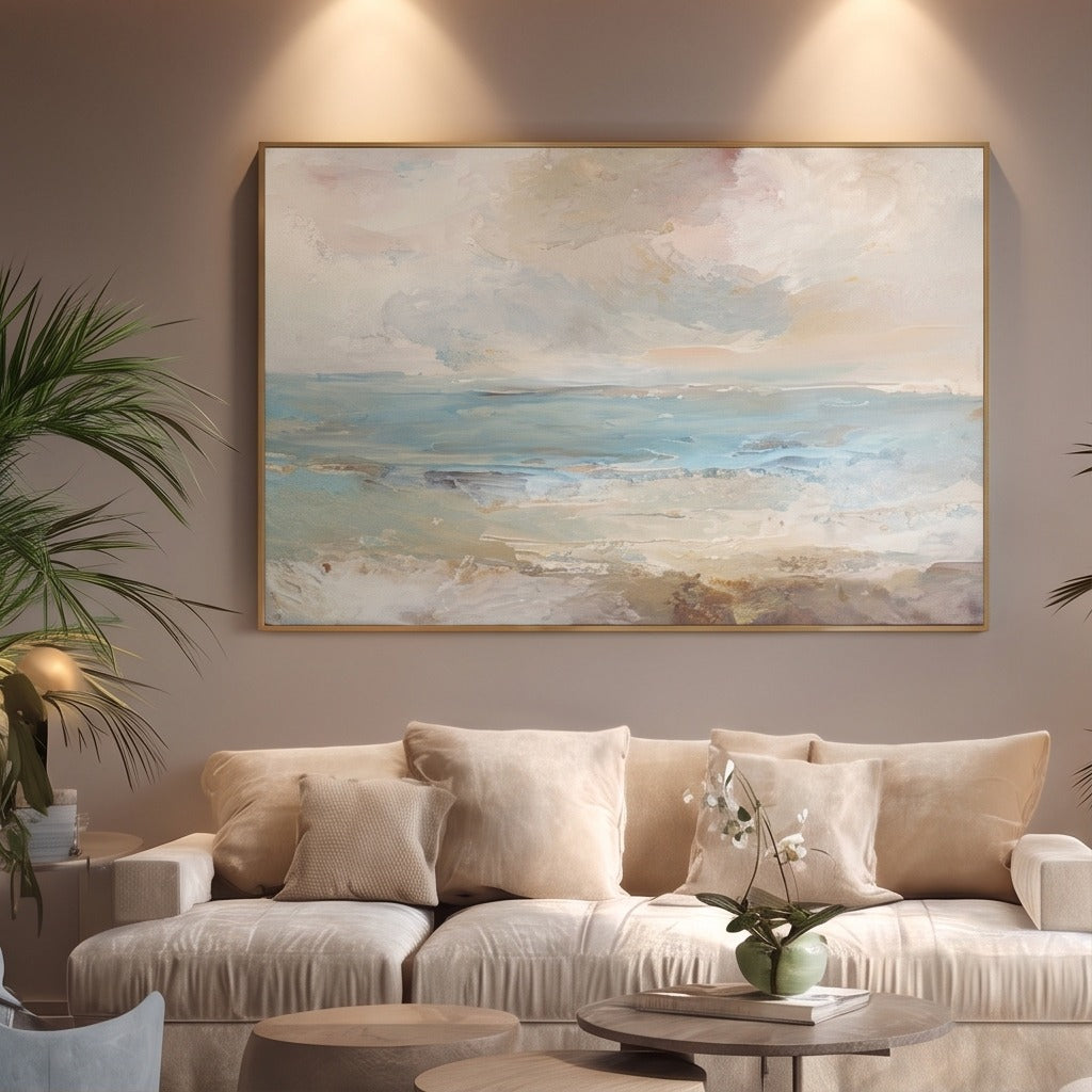Soft Blue Abstract Seascape Wall Art #TO142