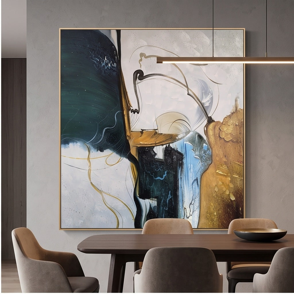 Teal & Gold Abstract Wall Art #TO837