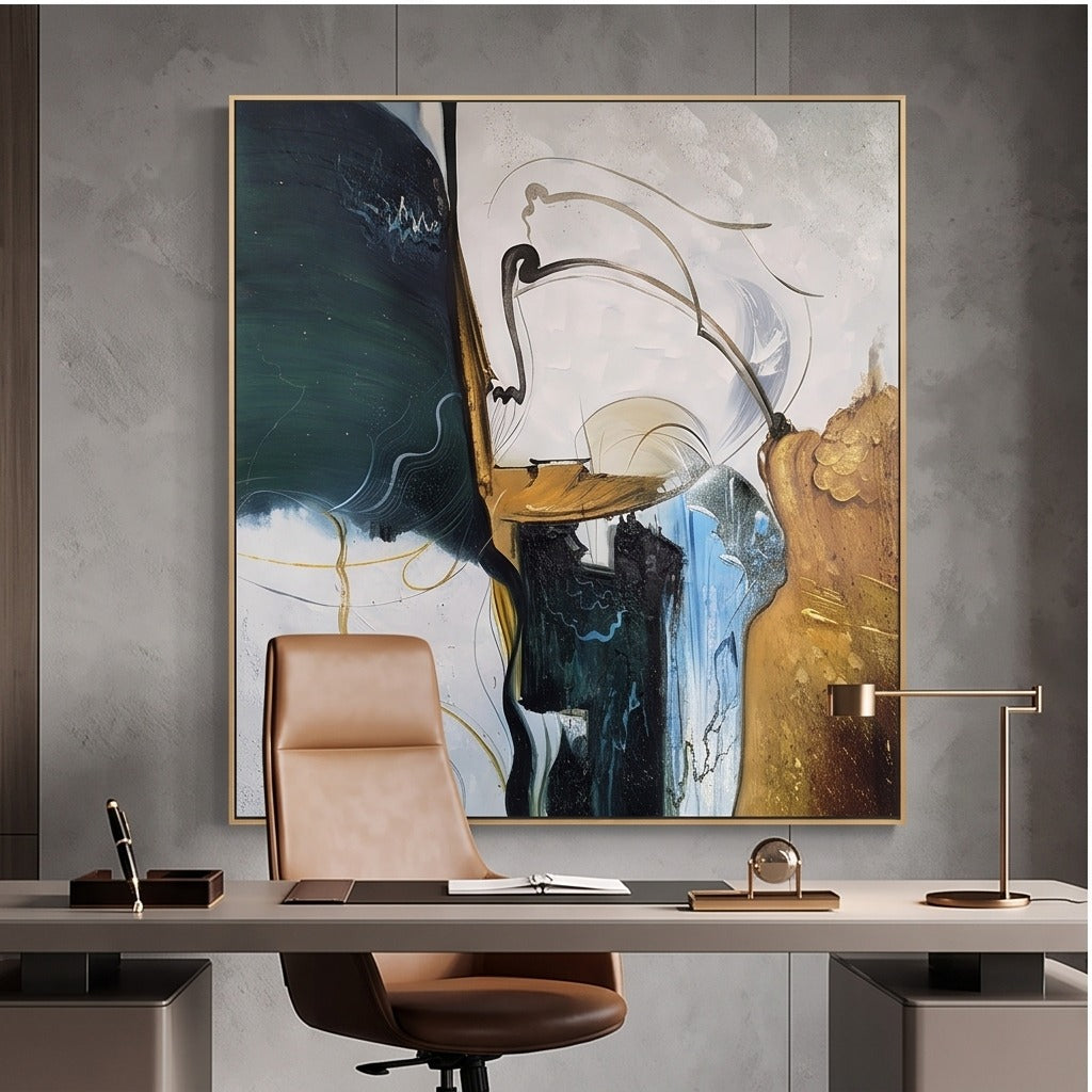 Teal & Gold Abstract Wall Art #TO837