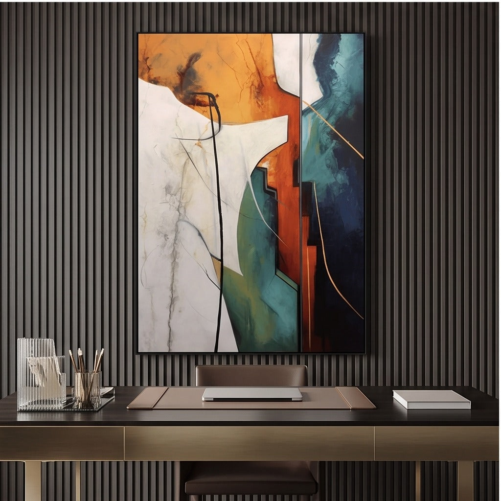 Teal & Orange Geometric Abstract Wall Art #TO155
