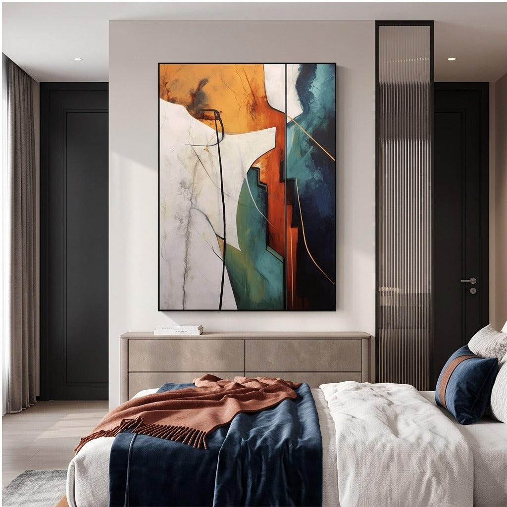 Teal & Orange Geometric Abstract Wall Art #TO155