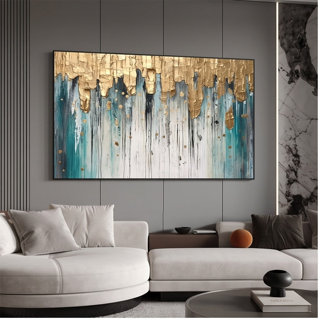 Teal and Gold Textured Abstract Wall Art #TO333