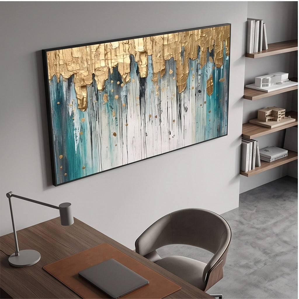 Teal and Gold Textured Abstract Wall Art #TO333