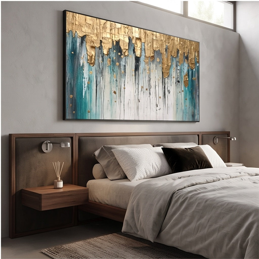 Teal and Gold Textured Abstract Wall Art #TO333