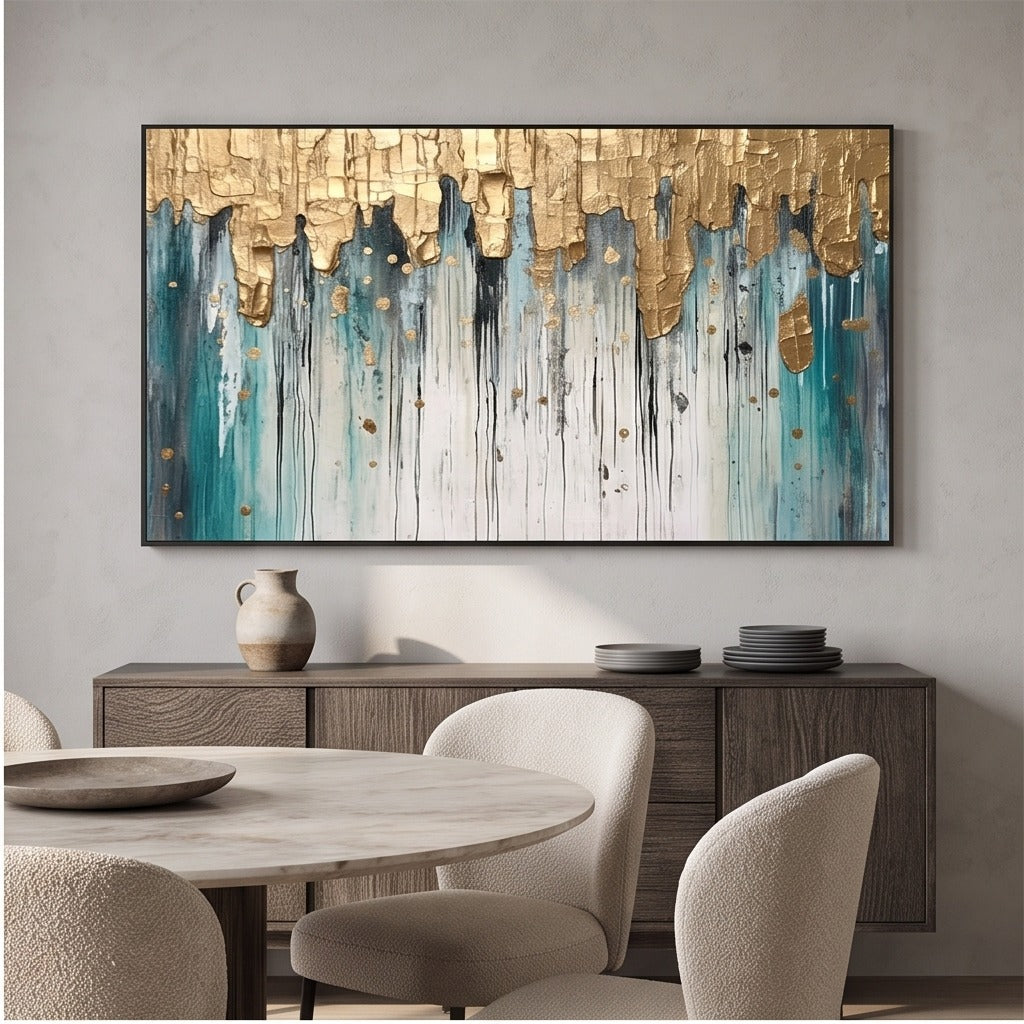 Teal and Gold Textured Abstract Wall Art #TO333
